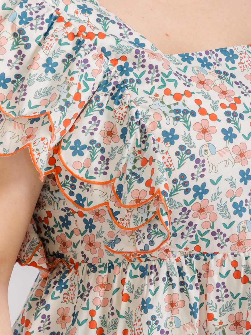 PLUS SIZE SHORT RUFFLE SLEEVE SQUARE NECK SMOCK FLORAL TUNIC BLOUSE