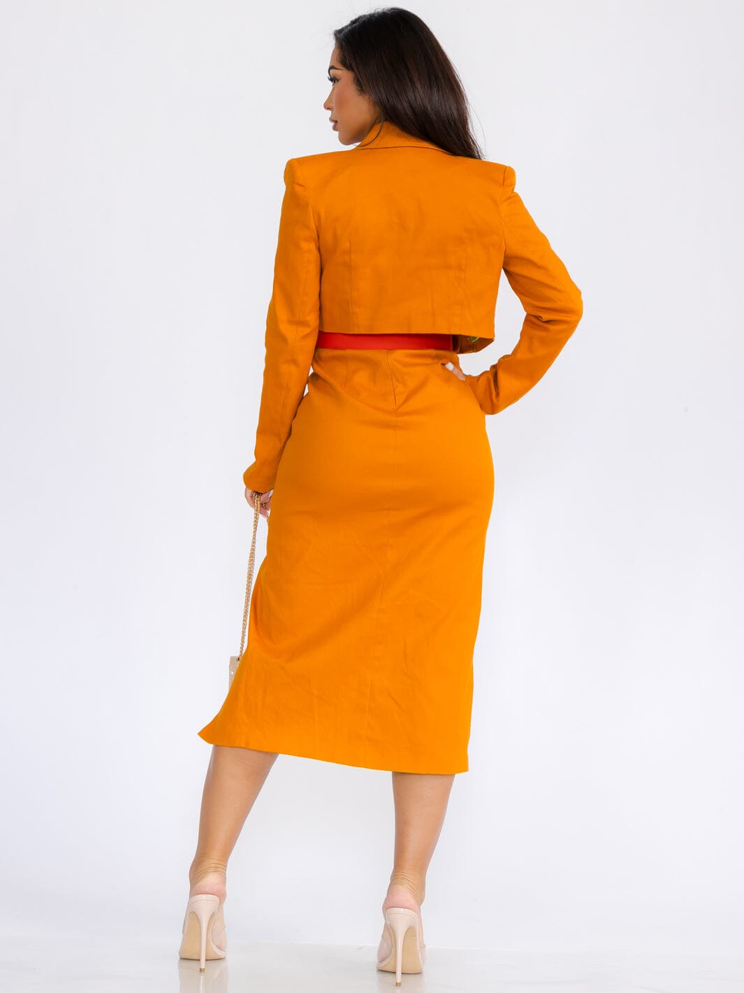 WOMEN'S LONG SLEEVE CROP JACKET & MIDI DRESS COLORBLOCK 2PC. SET