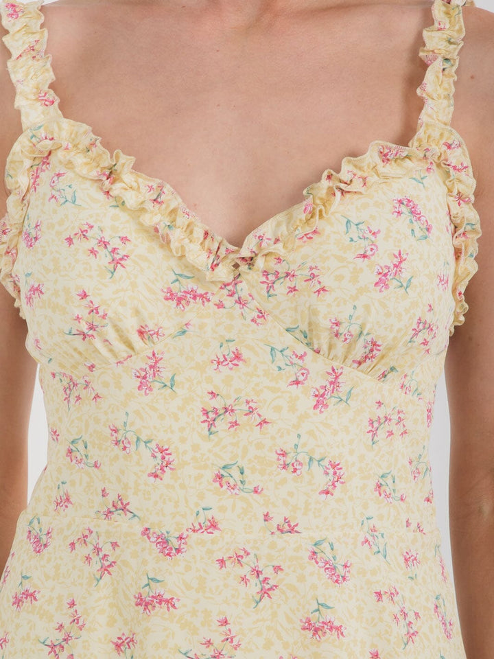 WOMEN'S SLEEVELESS V-NECK FIT & FLARE FLORAL MINI DRESS