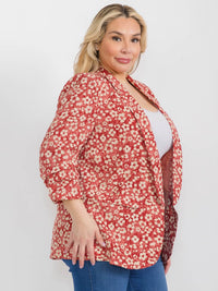 PLUS SIZE 3/4 SLEEVE OPEN FRONT FLORAL BLAZER