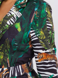 WOMEN'S LONG SLEEVE BUTTON UP TIGER PRINT MINI DRESS