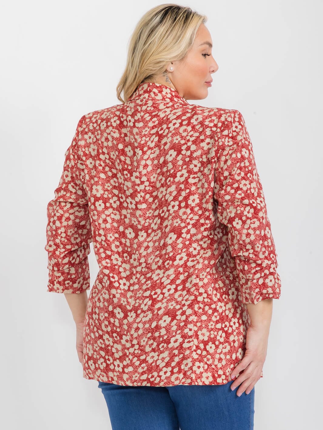 PLUS SIZE 3/4 SLEEVE OPEN FRONT FLORAL BLAZER