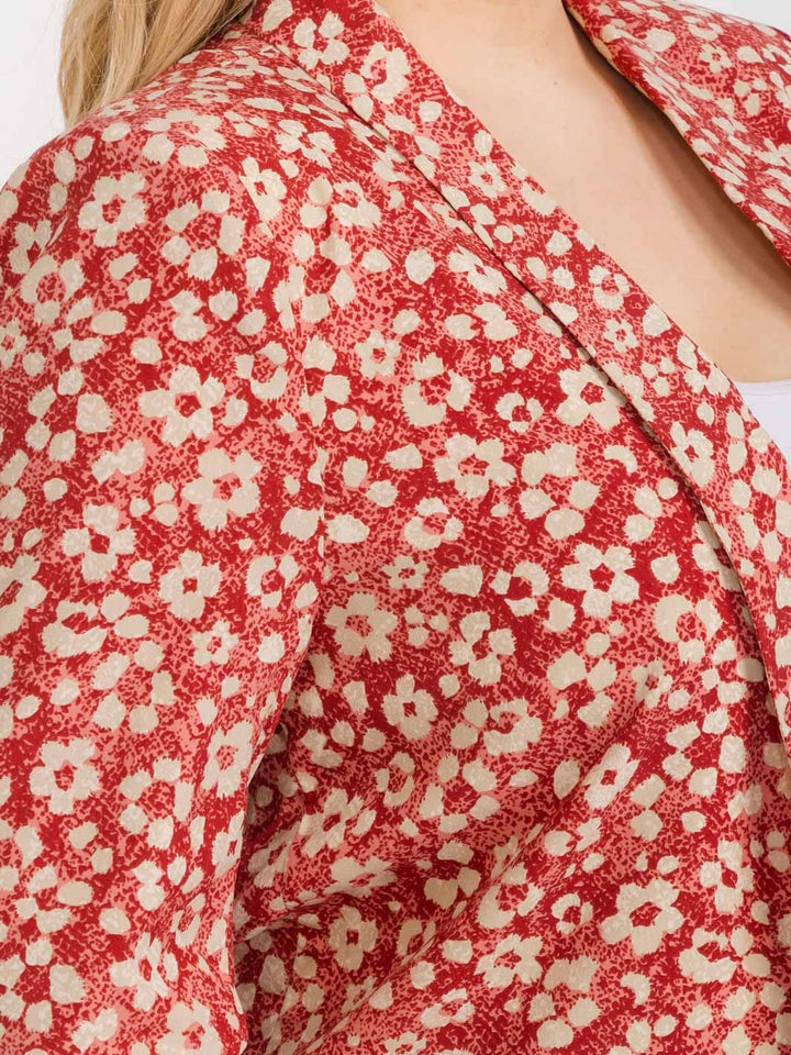 PLUS SIZE 3/4 SLEEVE OPEN FRONT FLORAL BLAZER