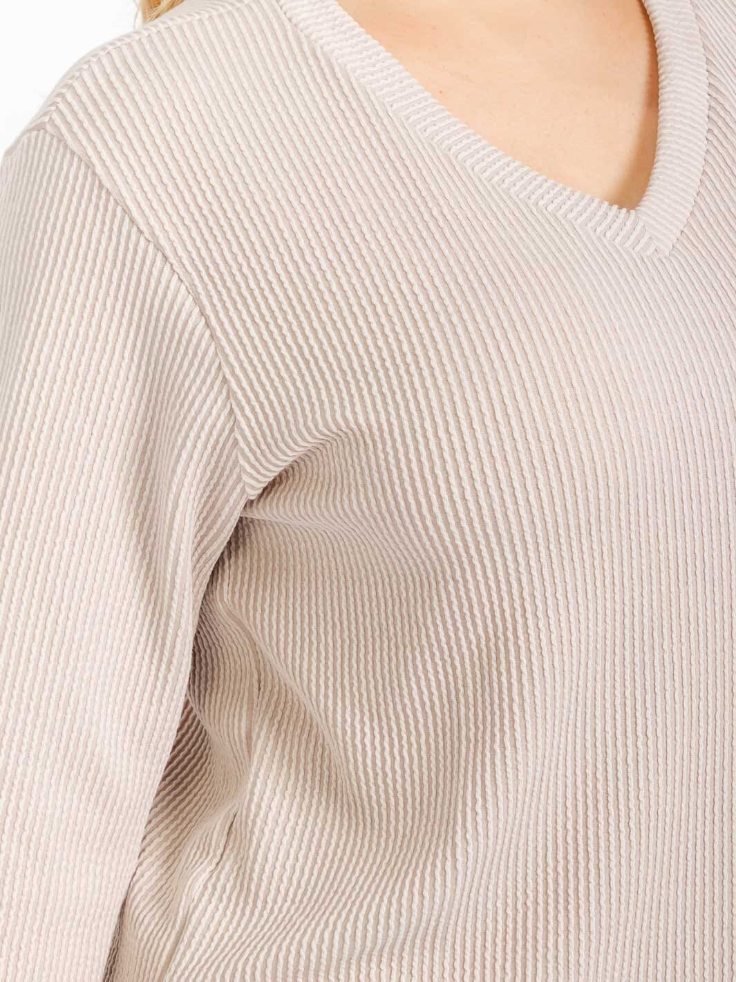 PLUS SIZE LONG SLEEVE TOP & ELASTIC WAIST CROP PANTS RIBBED 2PC. SET