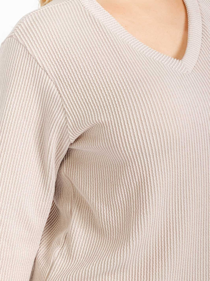 PLUS SIZE LONG SLEEVE TOP & ELASTIC WAIST CROP PANTS RIBBED 2PC. SET