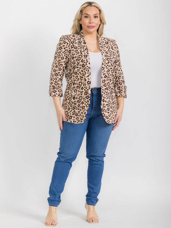 PLUS SIZE 3/4 SLEEVE OPEN FRONT FLORAL BLAZER