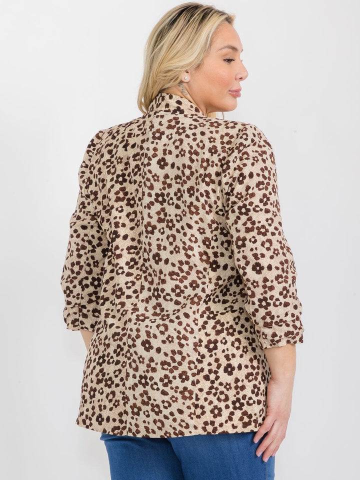 PLUS SIZE 3/4 SLEEVE OPEN FRONT FLORAL BLAZER