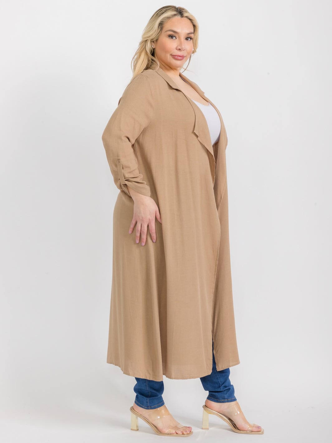 PLUS SIZE LONG SLEEVE OPEN FRONT CARDIGAN