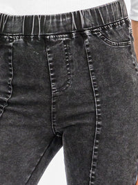 WOMEN'S ELASTIC WAIST BACK POCKETS BELL BOTTOM WASHED PANTS