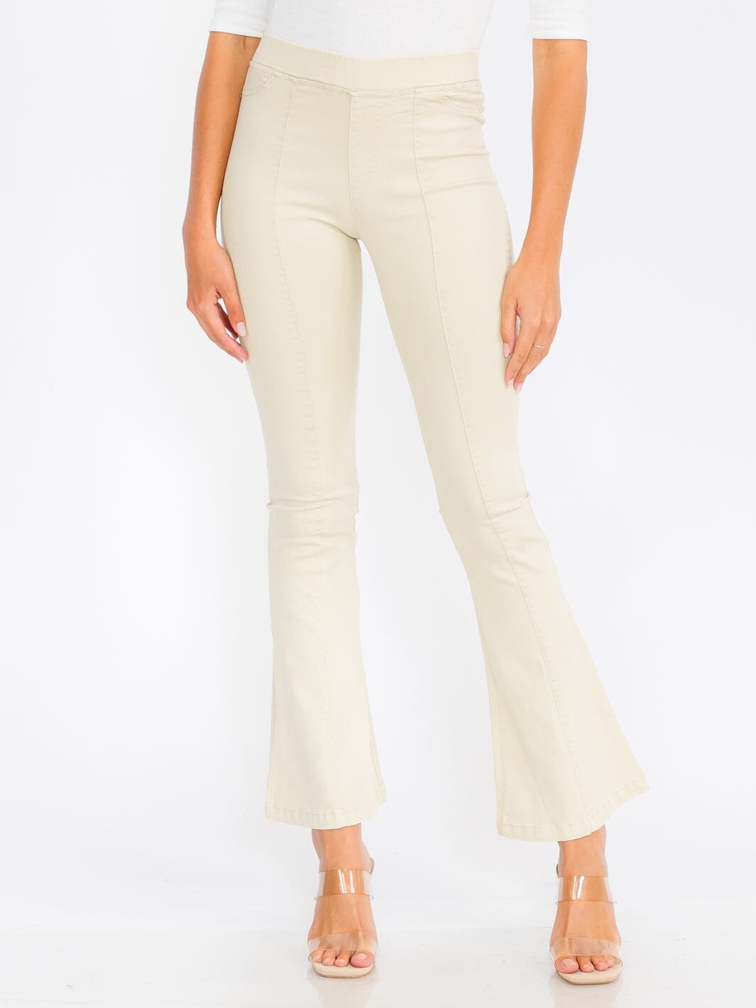 WOMEN'S ELASTIC WAIST BACK POCKETS BELL BOTTOM PANTS