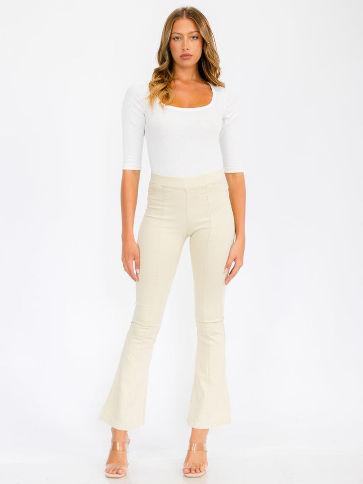 WOMEN'S ELASTIC WAIST BACK POCKETS BELL BOTTOM PANTS