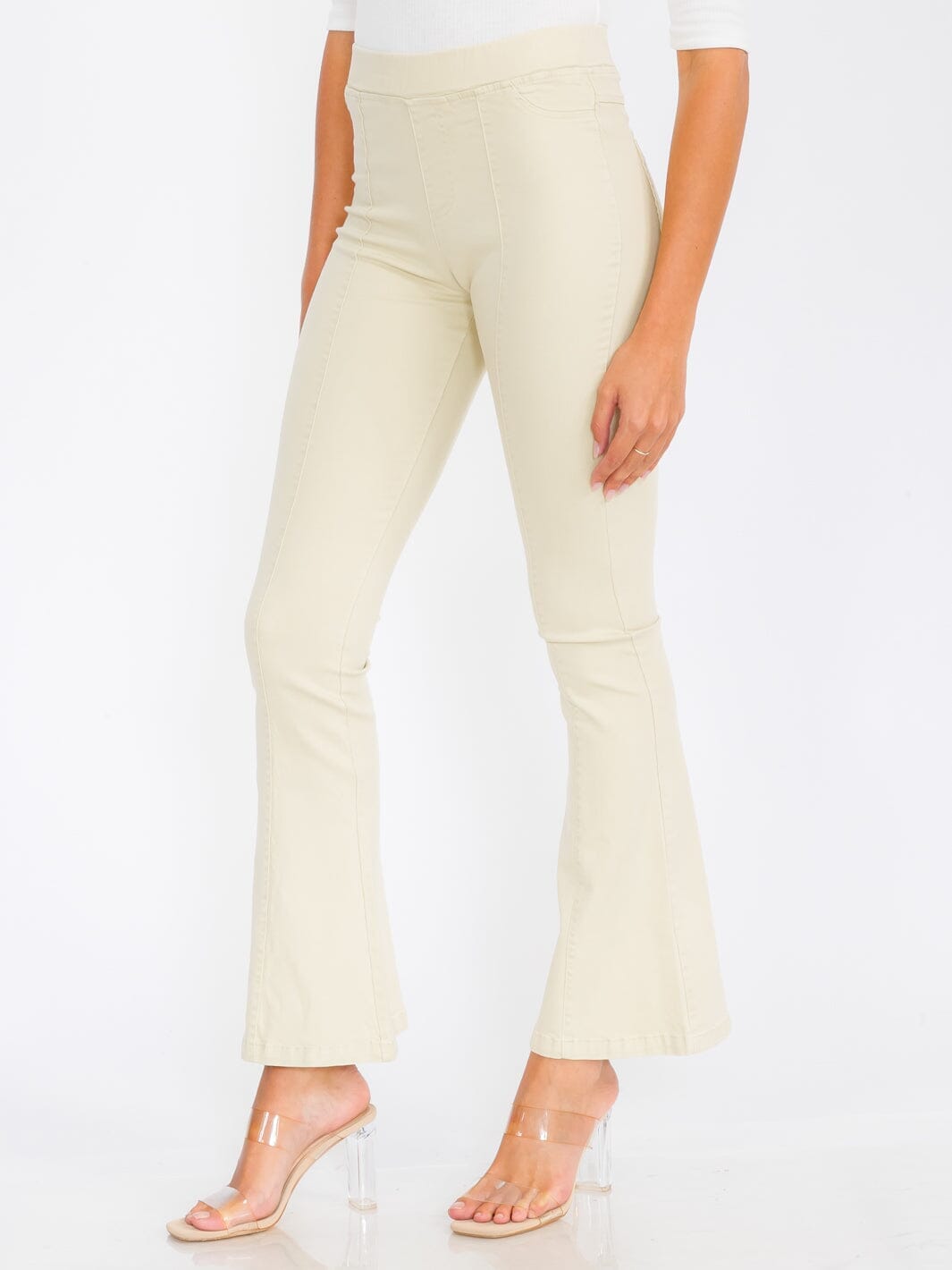 WOMEN'S ELASTIC WAIST BACK POCKETS BELL BOTTOM PANTS