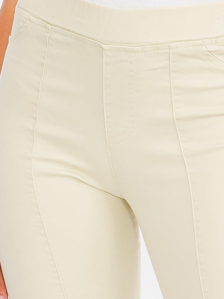 WOMEN'S ELASTIC WAIST BACK POCKETS BELL BOTTOM PANTS