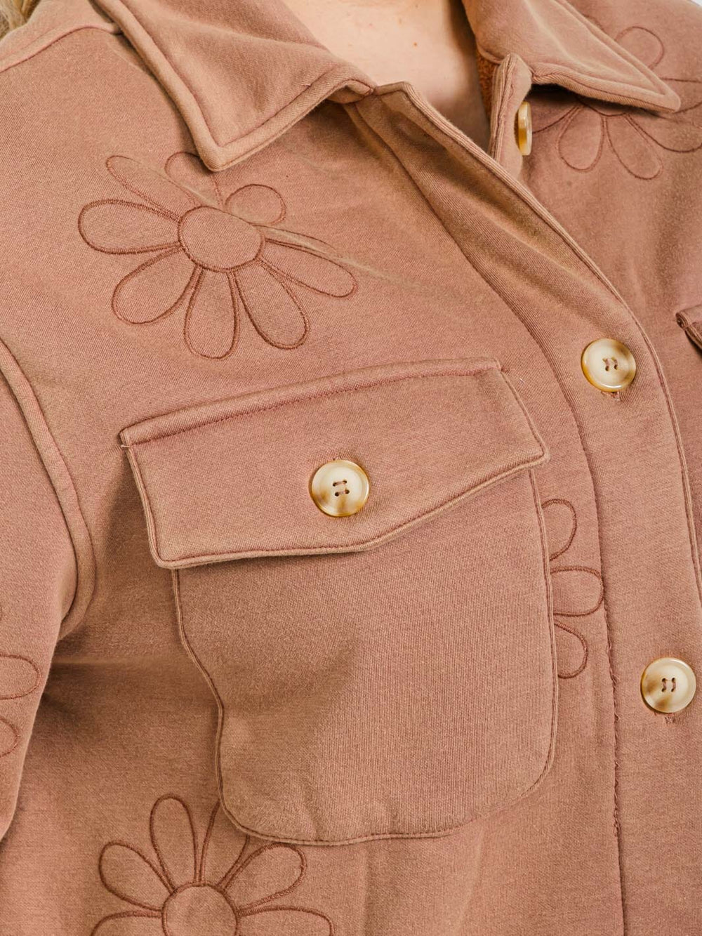 PLUS SIZE LONG SLEEVE BUTTON CLOSURE POCKETS FLOWER PRINT JACKET