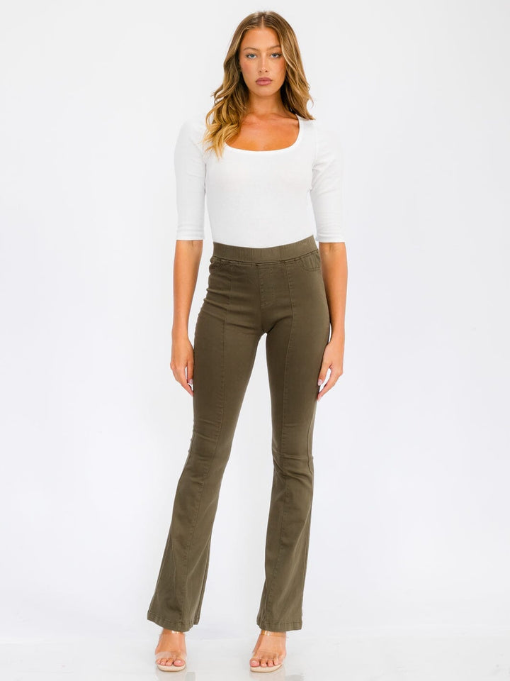 WOMEN'S ELASTIC WAIST BACK POCKETS BELL BOTTOM PANTS