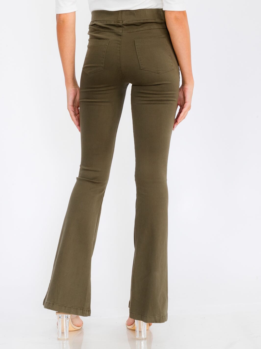 WOMEN'S ELASTIC WAIST BACK POCKETS BELL BOTTOM PANTS