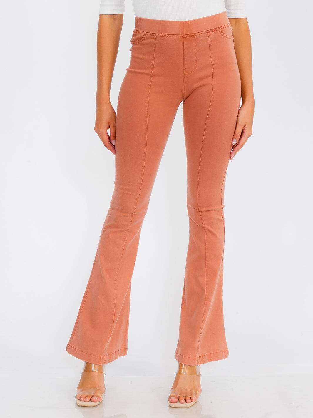 WOMEN'S ELASTIC WAIST BACK POCKETS BELL BOTTOM PANTS