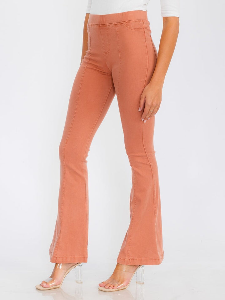 WOMEN'S ELASTIC WAIST BACK POCKETS BELL BOTTOM PANTS