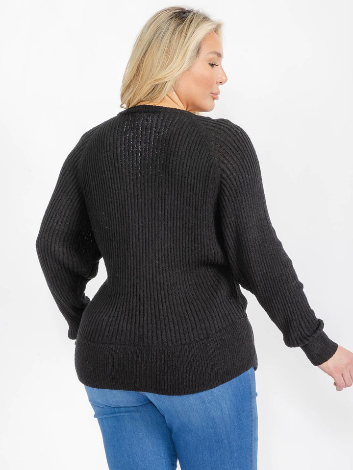 PLUS SIZE LONG SLEEVE BUTTON CLOSURE KNIT SWEATER CARDIGAN