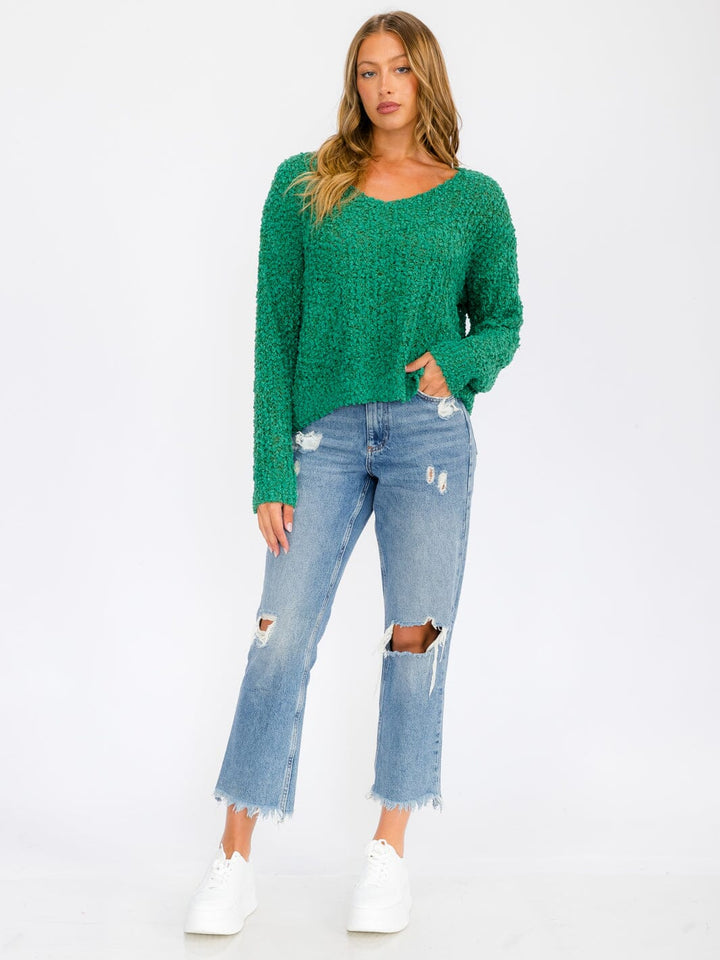WOMEN'S LONG SLEEVE V-NECK KNIT PULLOVER SWEATER