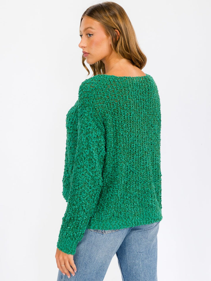 WOMEN'S LONG SLEEVE V-NECK KNIT PULLOVER SWEATER