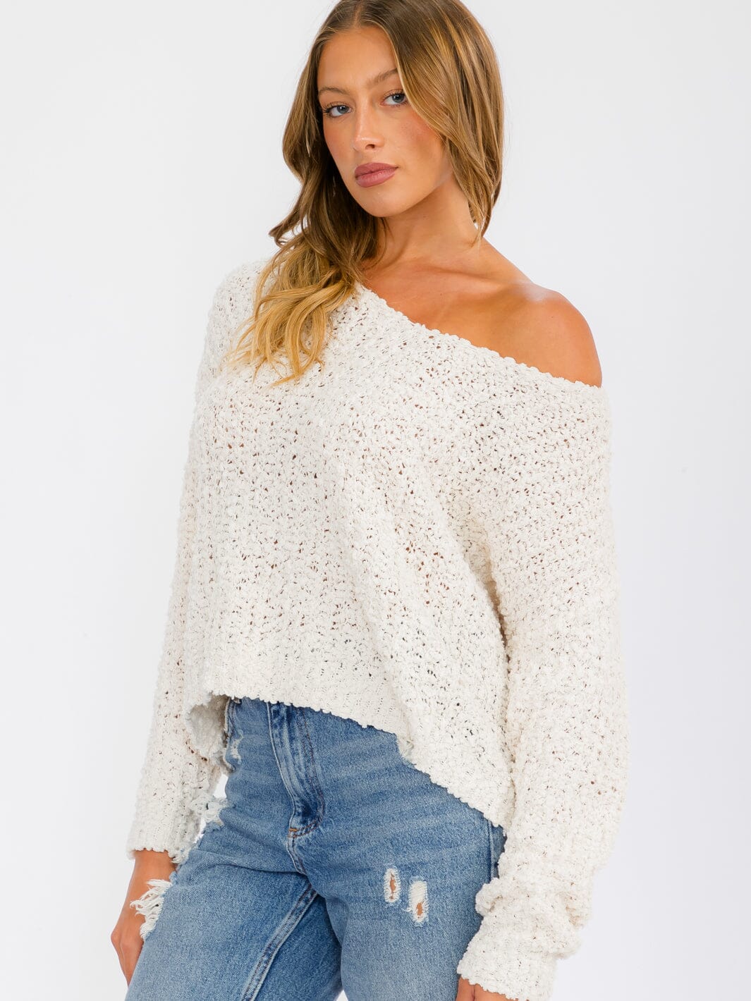 WOMEN'S LONG SLEEVE V-NECK KNIT PULLOVER SWEATER