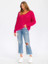 WOMEN'S LONG SLEEVE V-NECK KNIT PULLOVER SWEATER