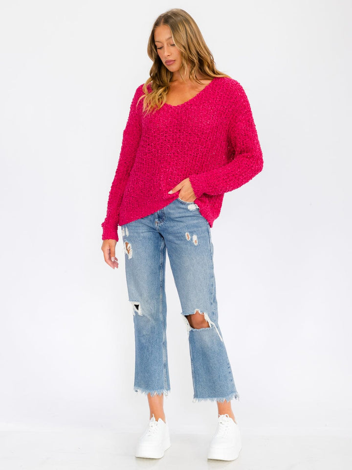 WOMEN'S LONG SLEEVE V-NECK KNIT PULLOVER SWEATER