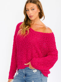 WOMEN'S LONG SLEEVE V-NECK KNIT PULLOVER SWEATER
