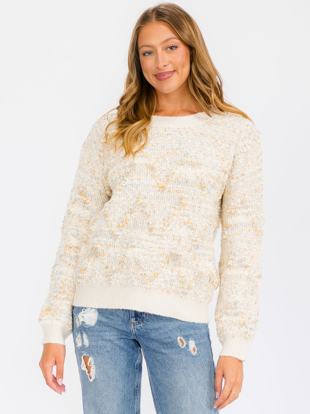 WOMEN'S LONG SLEEVE MULTI COLORS PRINTED PULLOVER SWEATER