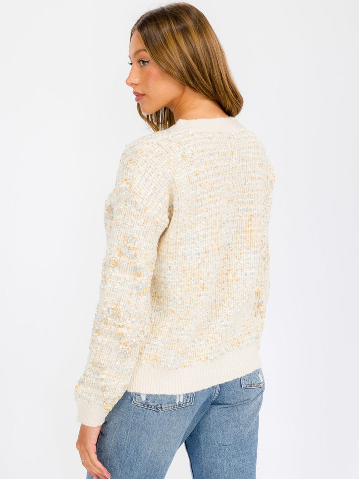 WOMEN'S LONG SLEEVE MULTI COLORS PRINTED PULLOVER SWEATER