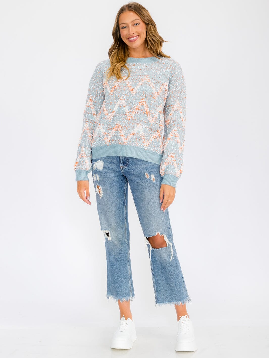 WOMEN'S LONG SLEEVE MULTI COLORS PRINTED PULLOVER SWEATER