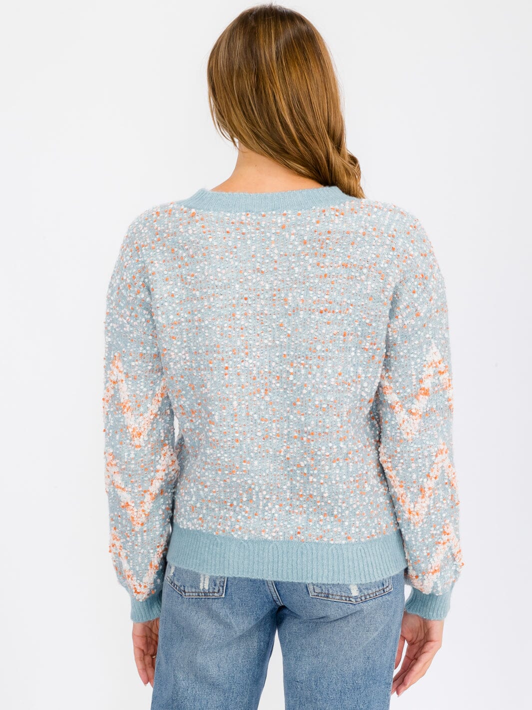 WOMEN'S LONG SLEEVE MULTI COLORS PRINTED PULLOVER SWEATER