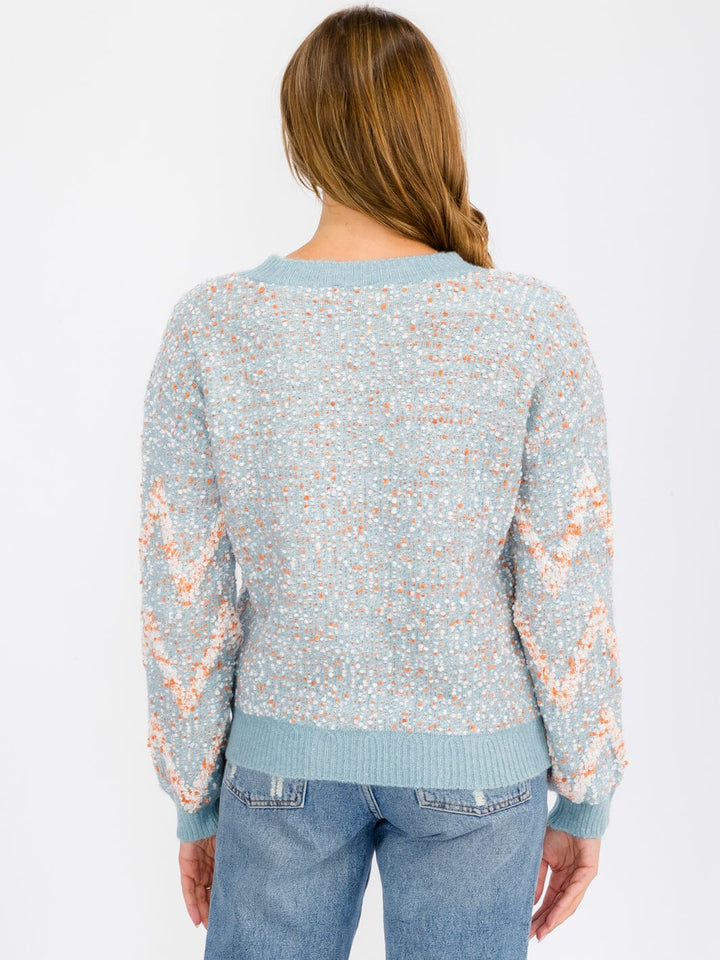 WOMEN'S LONG SLEEVE MULTI COLORS PRINTED PULLOVER SWEATER