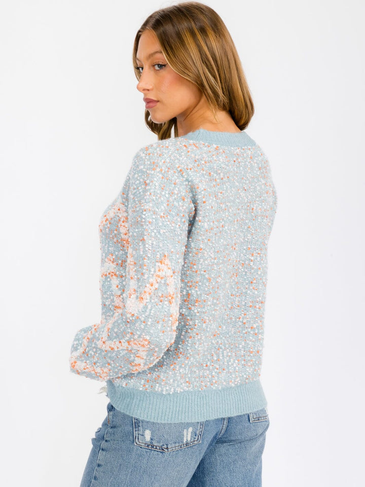 WOMEN'S LONG SLEEVE MULTI COLORS PRINTED PULLOVER SWEATER