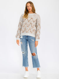WOMEN'S LONG SLEEVE MULTI COLORS PRINTED PULLOVER SWEATER