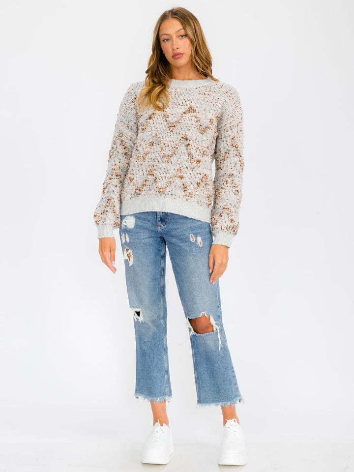 WOMEN'S LONG SLEEVE MULTI COLORS PRINTED PULLOVER SWEATER