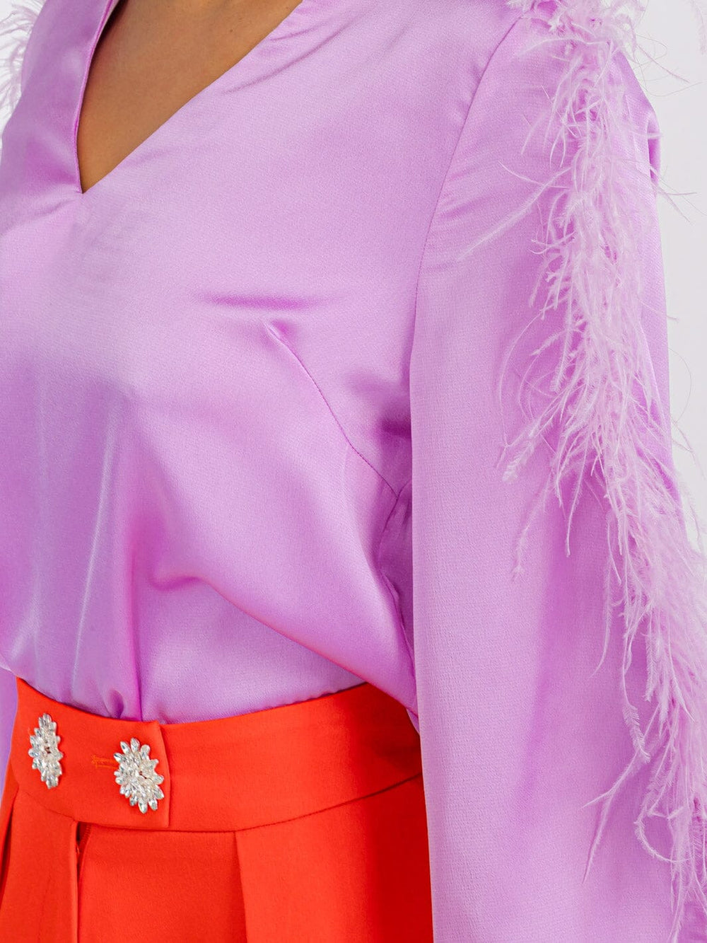 WOMEN'S LONG FEATHER SLEEVE TOP & SHORTS COLORBLOCK 2PC. SET