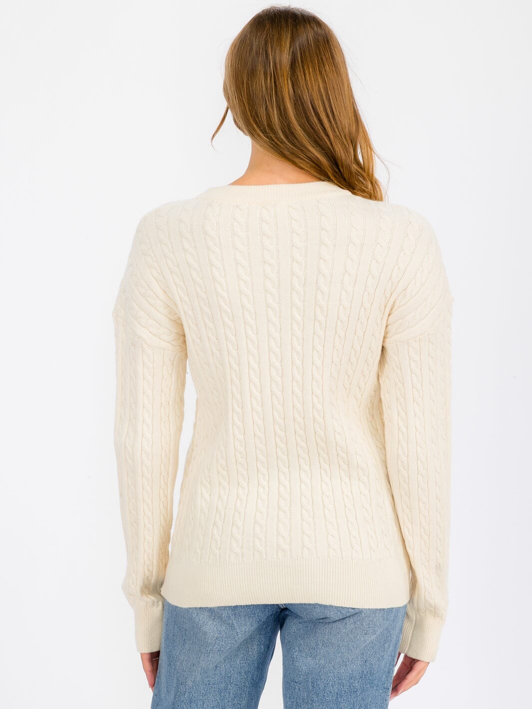 WOMEN'S LONG SLEEVE CABLE KNIT DETAILED PULLOVER SWEATER
