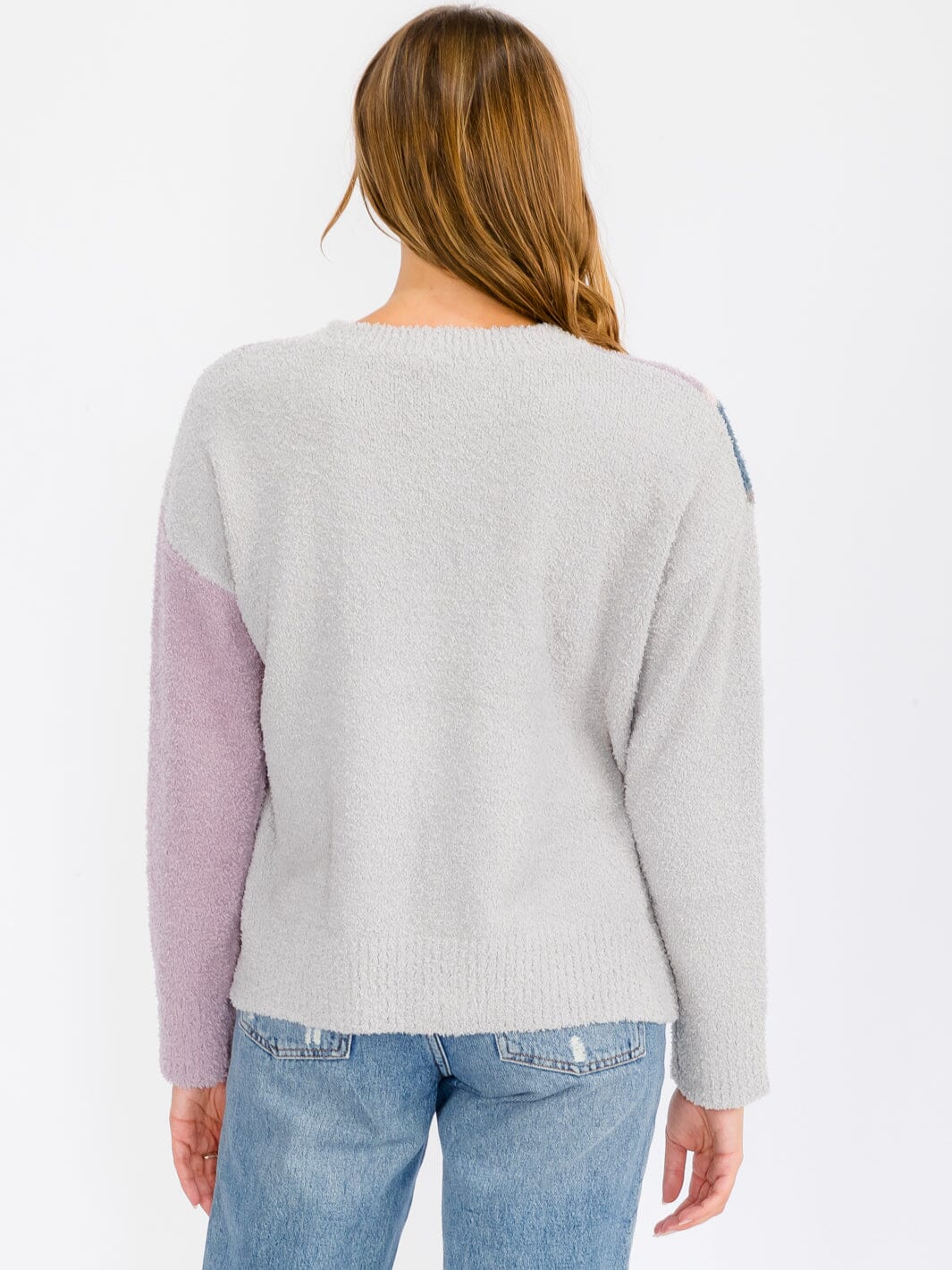 WOMEN'S LONG SLEEVE COLORBLOCK STRIPES PULLOVER SWEATER