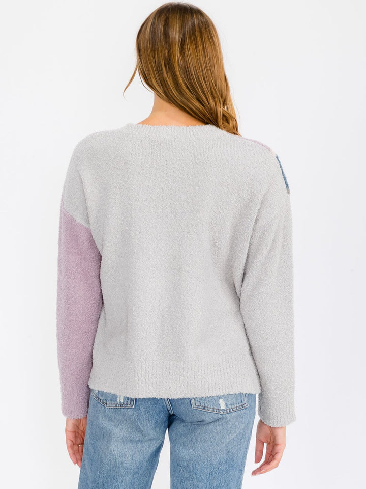 WOMEN'S LONG SLEEVE COLORBLOCK STRIPES PULLOVER SWEATER