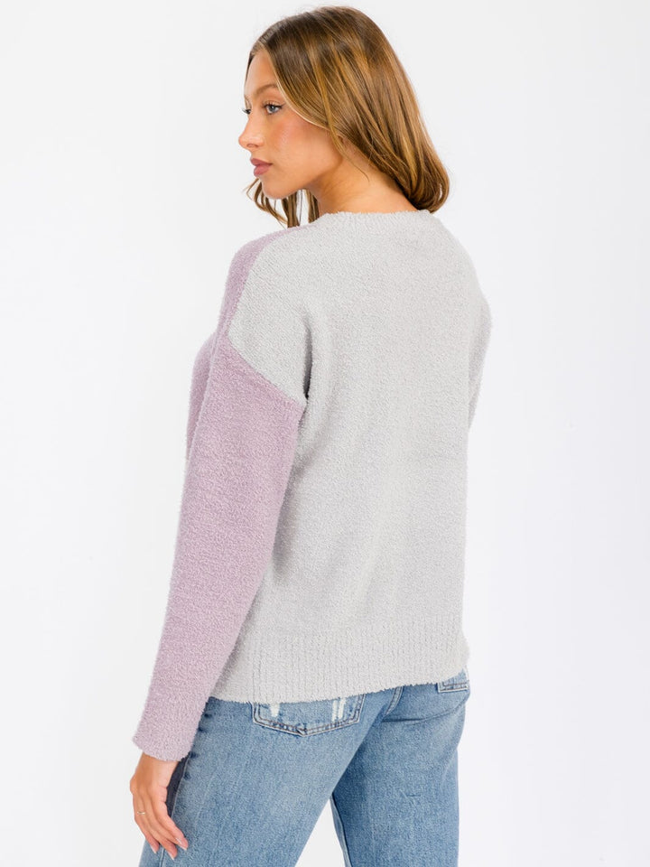 WOMEN'S LONG SLEEVE COLORBLOCK STRIPES PULLOVER SWEATER