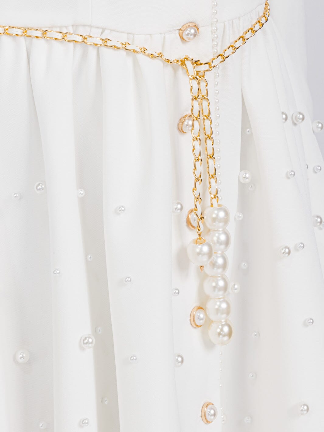 WOMEN'S LONG SLEEVE BUTTON CLOSURE PEARL BELTED MINI DRESS