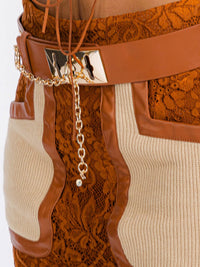 WOMEN'S CROP TOP & MINI SKIRT LACE DETAILED 2PC. SET
