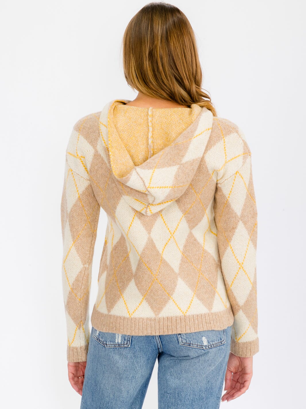 WOMEN'S LONG SLEEVE HOODED MULTI PRINT PULLOVER SWEATER