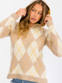 WOMEN'S LONG SLEEVE HOODED MULTI PRINT PULLOVER SWEATER