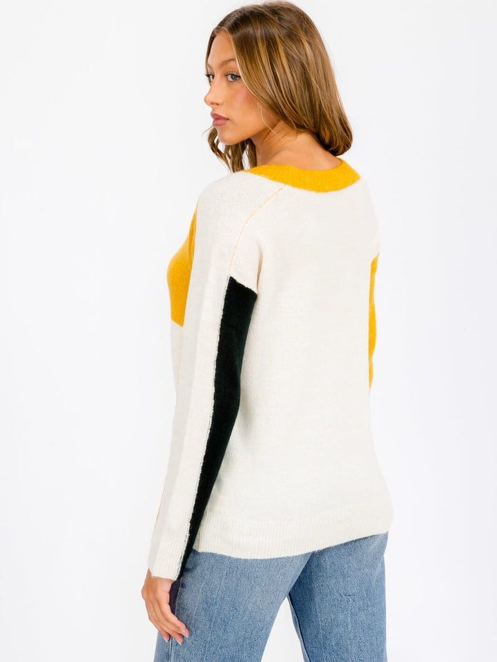 WOMEN'S LONG SLEEVE COLORBLOCK BLOUSE TOP