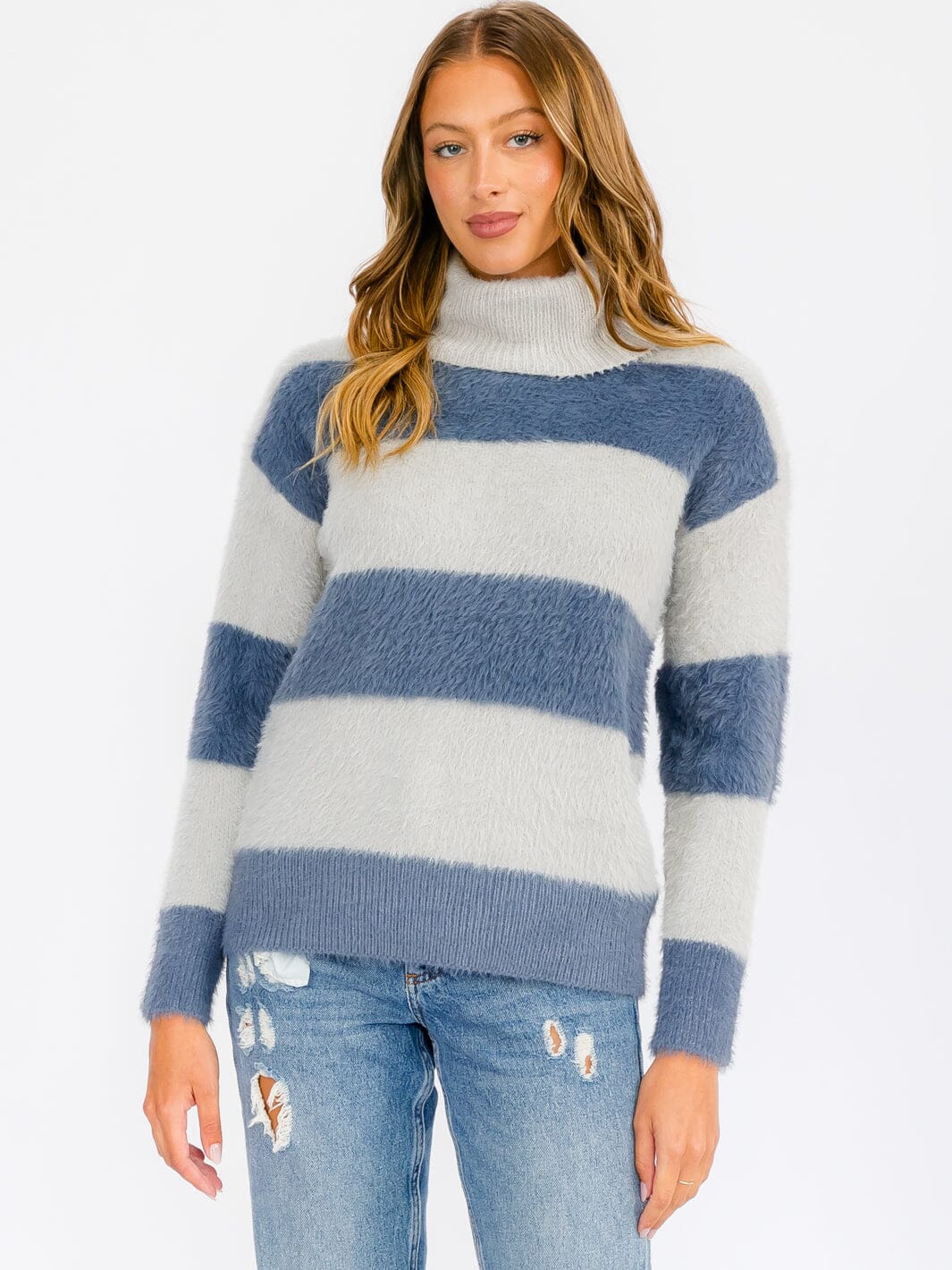 WOMEN'S LONG SLEEVE TURTLE NECK COLORBLOCK PULLOVER SWEATER