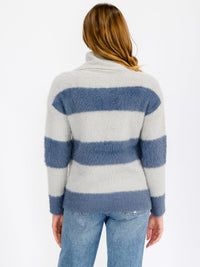 WOMEN'S LONG SLEEVE TURTLE NECK COLORBLOCK PULLOVER SWEATER