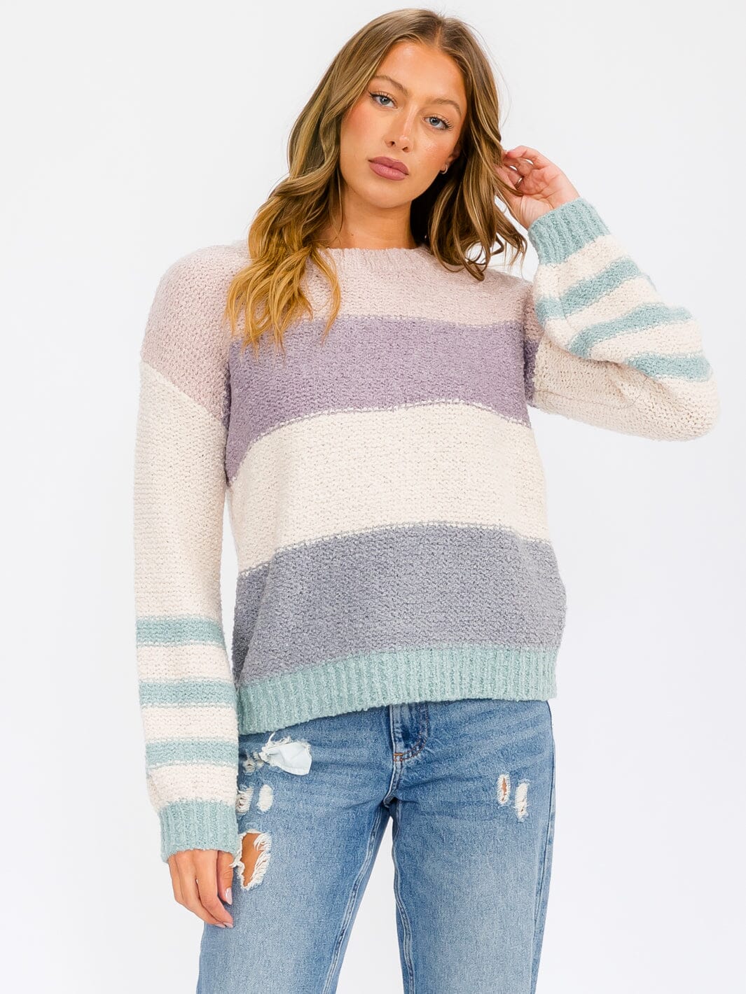 WOMEN'S LONG SLEEVE COLORBLOCK PULLOVER SWEATER